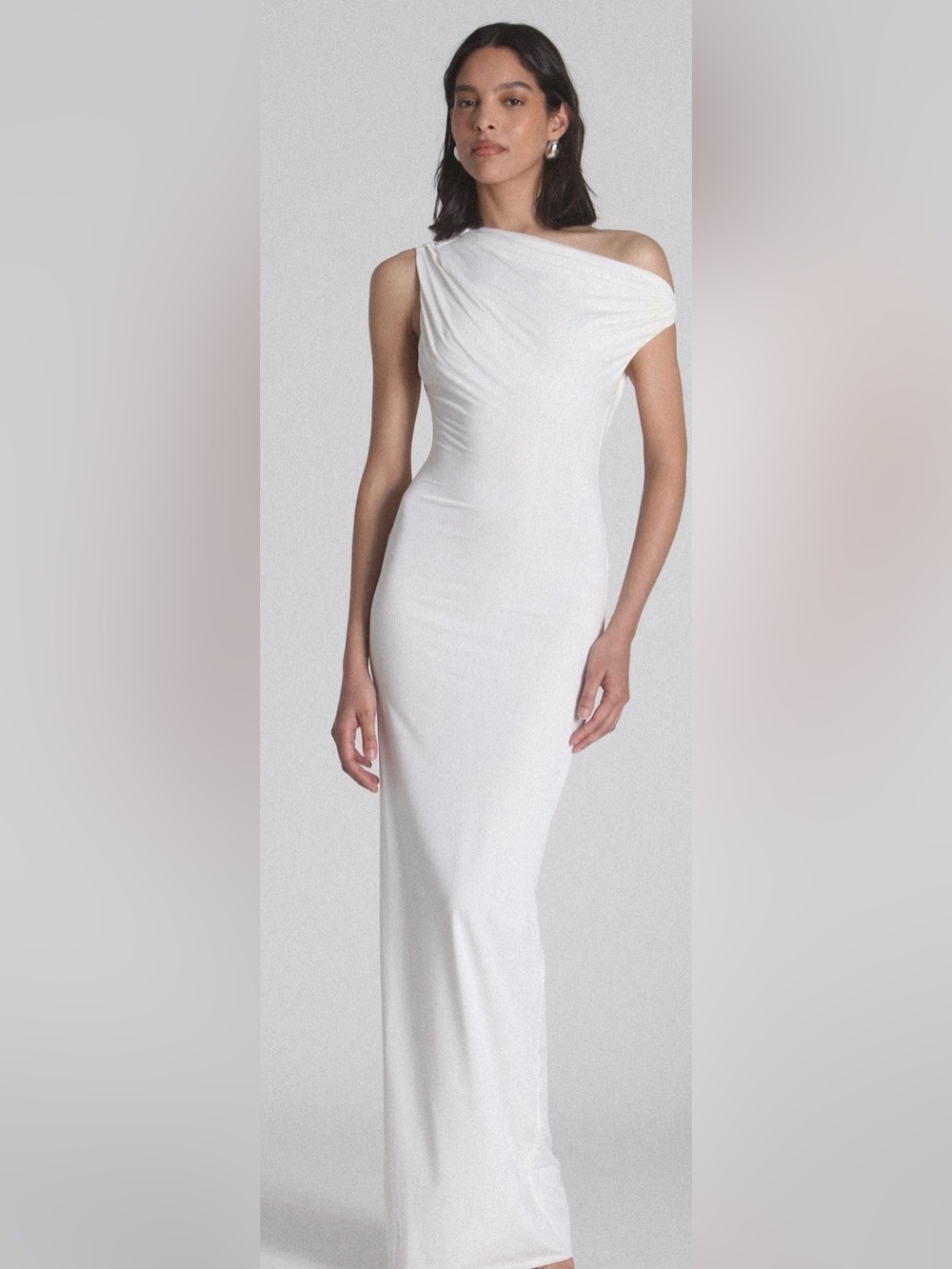 Bayse Ivory One-Shoulder Ruched Maxi Gown